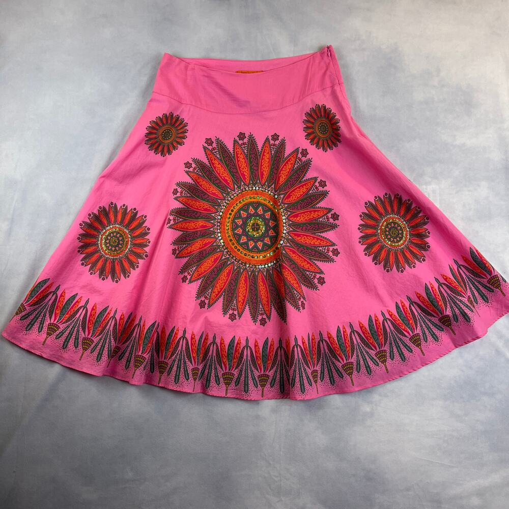 By Deep Los Angeles Boho Pink A-Line Sequin Midi Length Cotton Skirt Medium